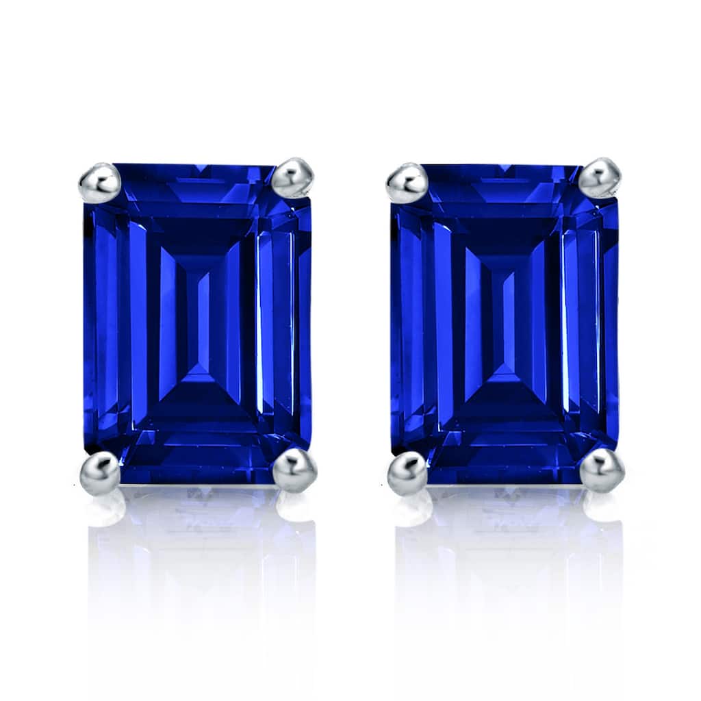 Auriya 14k Gold Lab Grown Gemstone Blue Sapphire Stud Earrings Emerald 0.25 to 5.00 ct. tw. 4-Prong Basket Push-Back