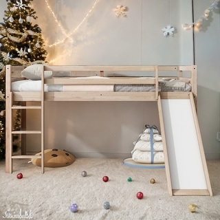 Twin Size Low Loft Bed with Slide, Ladder