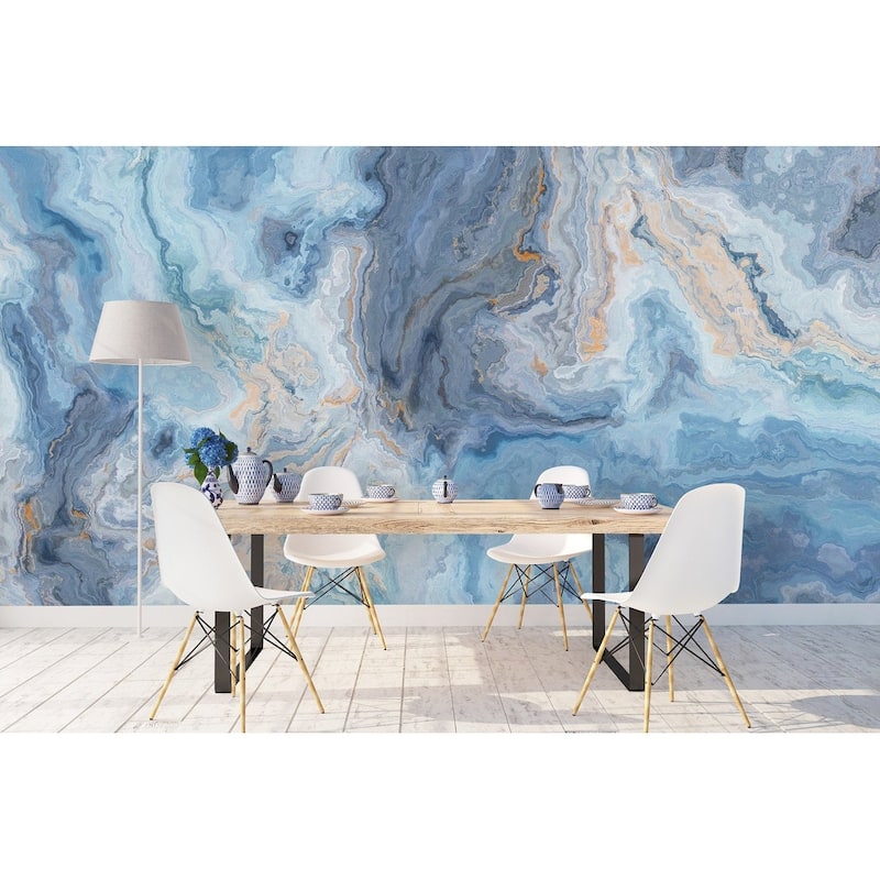 GK Wall Design Turquoise and Blue Waves Marble Pattern Removable Wallpaper