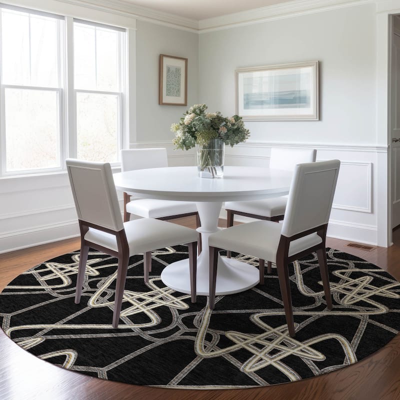 Machine Washable Indoor/ Outdoor Contemporary Links Chantille Rug