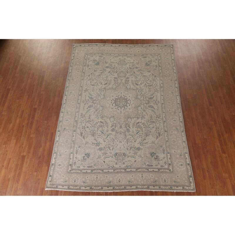 Hand Knotted Oriental 100% Wool Carpet Traditional Floral Beige & Ivories Tabriz Area Rug - 12' 11'' X 9' 6''