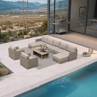 PURPLE LEAF Santorini 4-10 Piece Khaki Patio Sectional Sofa Set with ...