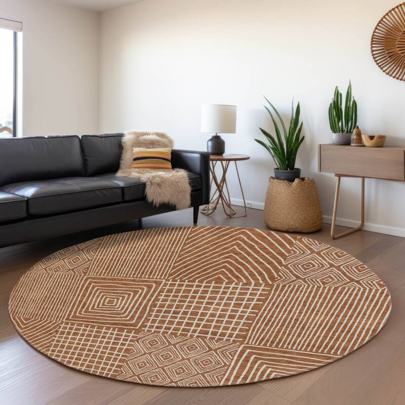 Premium Washable Super Soft Modern Geo Charm Mayfield Rug - Paprika - 8' x 8'