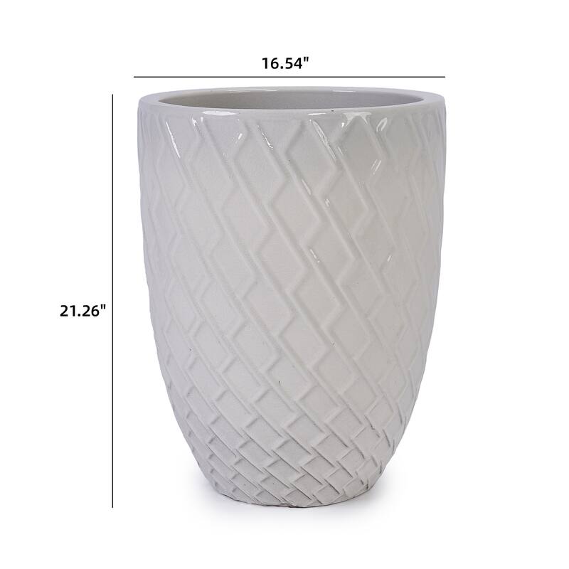 Handmade White Ceramic Planter Pot 16.54" W x 21.26" H, Large Indoor Outdoor Flower Pot for Potted Plants