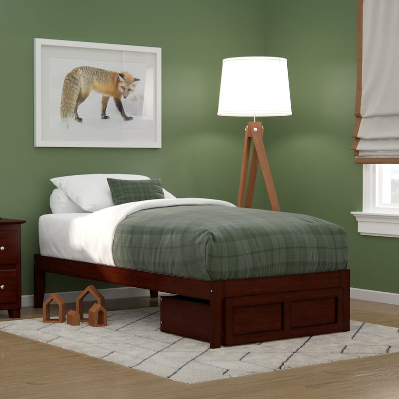 AFI Colorado Platform Bed with Foot Drawer and Charging Station - Walnut - Twin