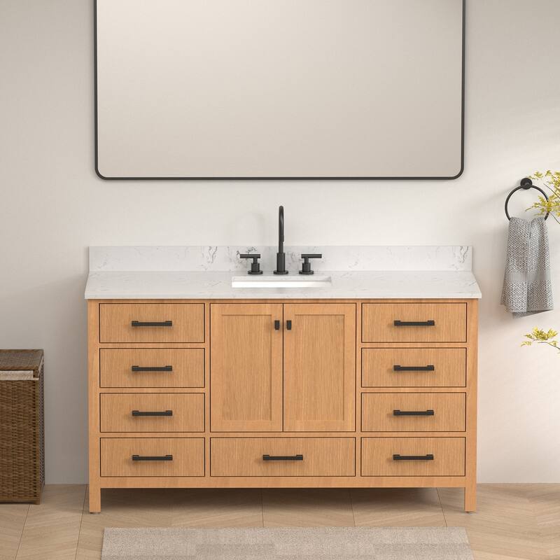 StarrySky 60 inch Undermount Single Sink Bathroom Vanity with Engineered Carrara Marble Top