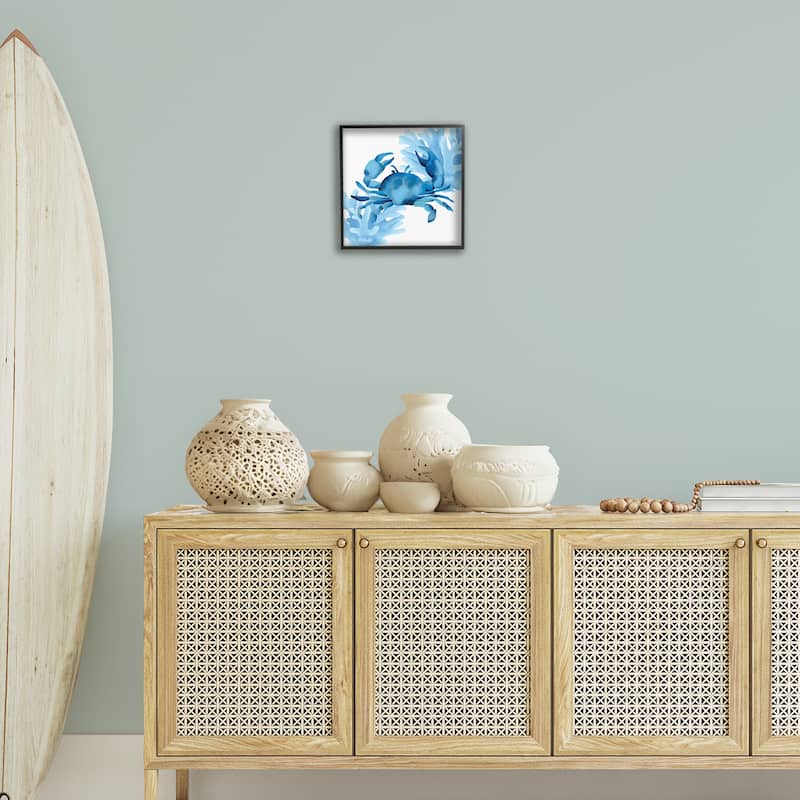 Stupell Blue Tone Crab & Coral Framed Giclee Art Design By Cat Thurman Designs