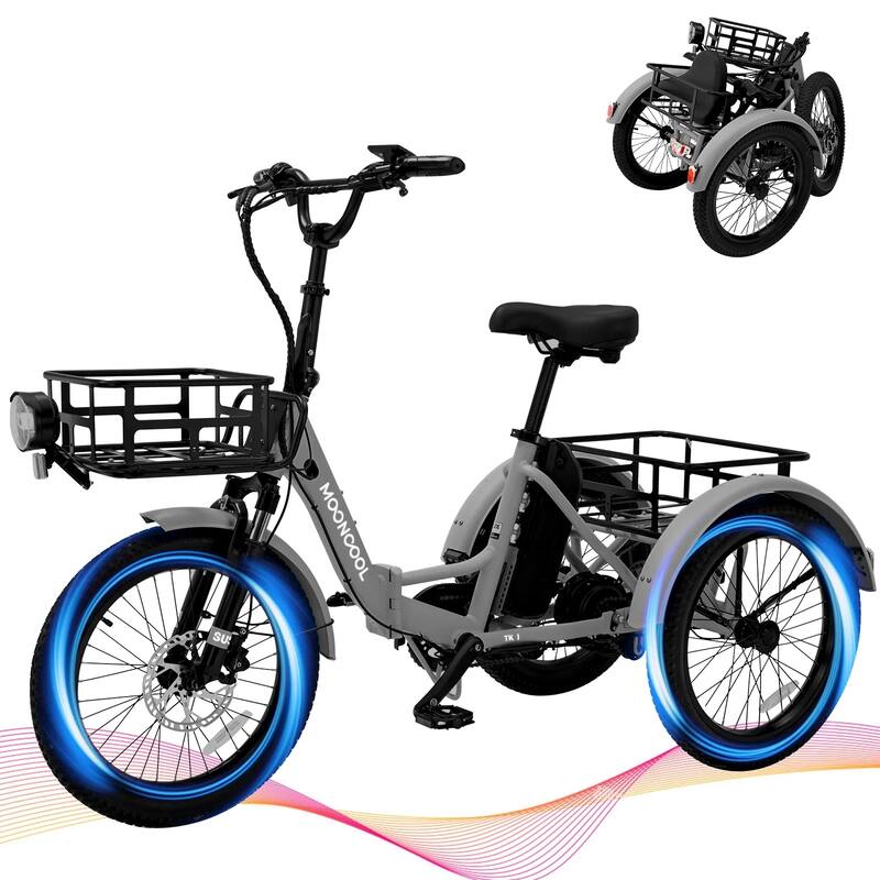 DoCred Electric Folding Tricycle for Adult with Front and Rear Baskets