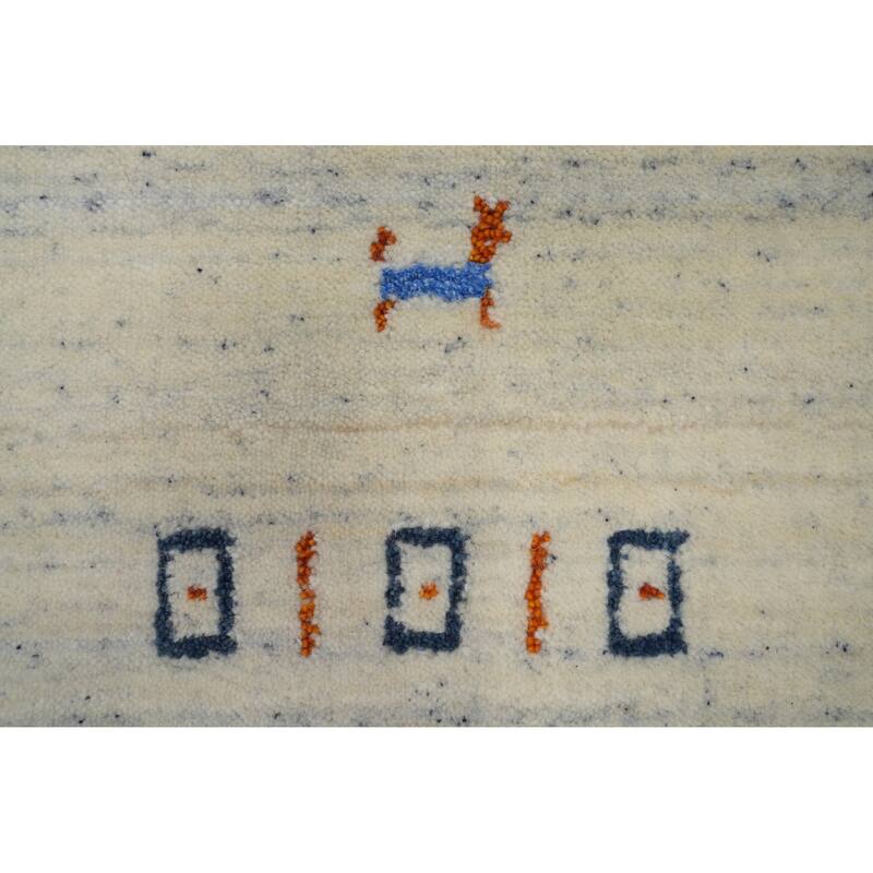 Hand Knotted Oriental 100% Wool Carpet Tribal Animal Pictorial Beige & Ivories Gabbeh Area Rug - 5' 10'' X 6' 3''