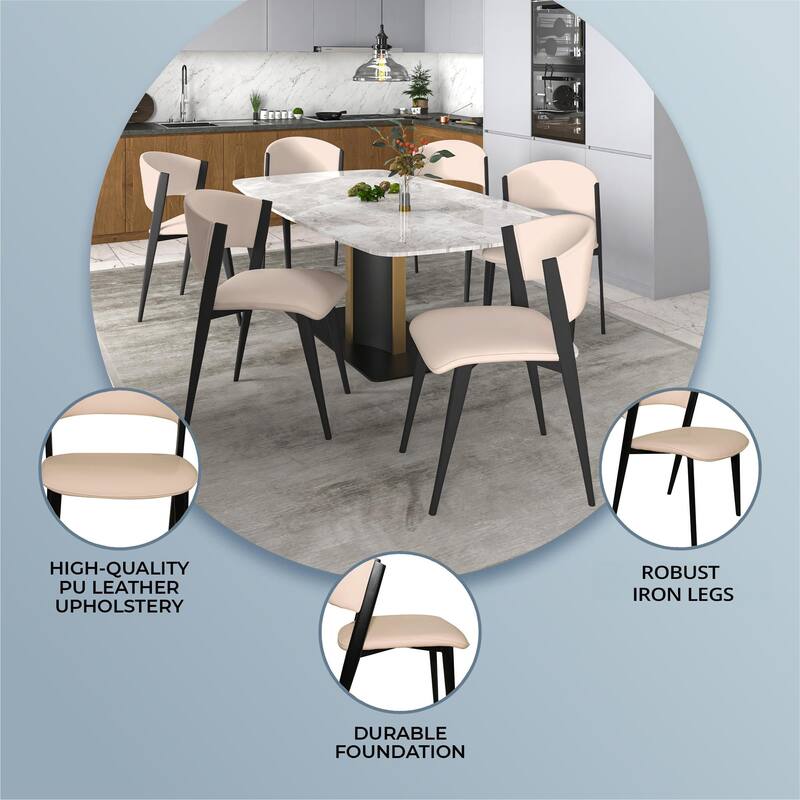 Aspen Leather Set of 4 Dining or Accent Chair with Sturdy Metal Legs & Cushioned Seats for Dining Room or Living Space