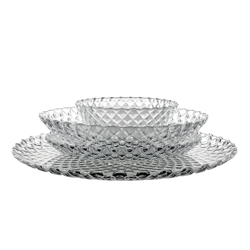 Unique Diamond Pattern Glass Dinner Set Perfect for Everyday Dining and Special Occasions