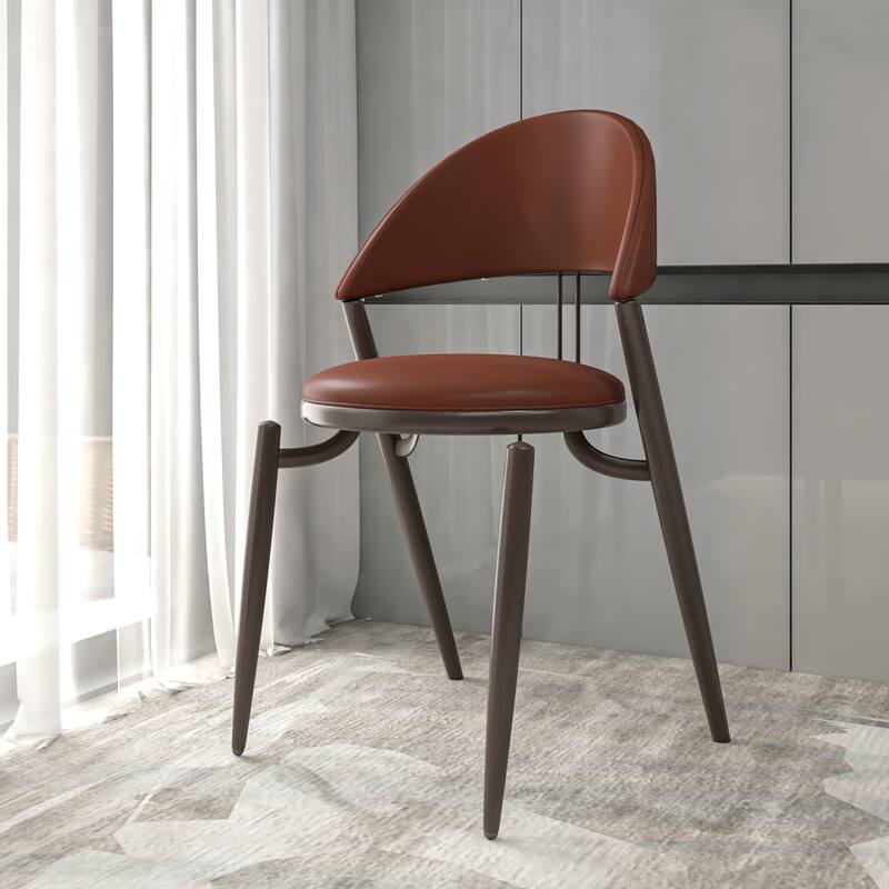 Venice Upholstered Leather Dining Chair Open Back Accent Side Chair with Iron Legs