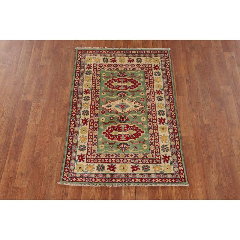 Light Green Kazak Oriental Rug Handmade Traditional Wool Carpet - 2'7" x 3'10"