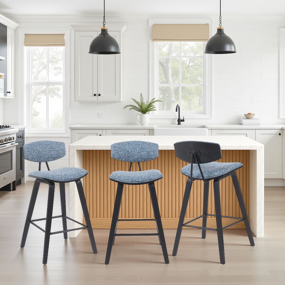 Fox Mid-Century Bar Stool, Upholstered Counter Height Chair with Bentwood Legs