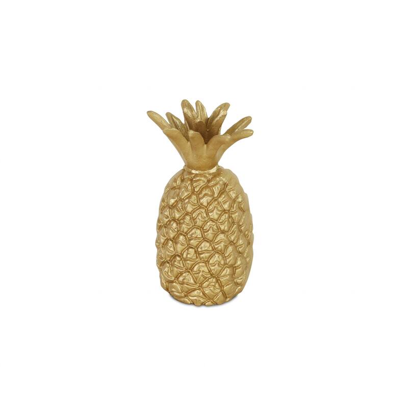 HomeRoots 9" Gold Cast Iron Pineapple Hand Painted Sculpture - 8.5" H x 5" W x 5" D