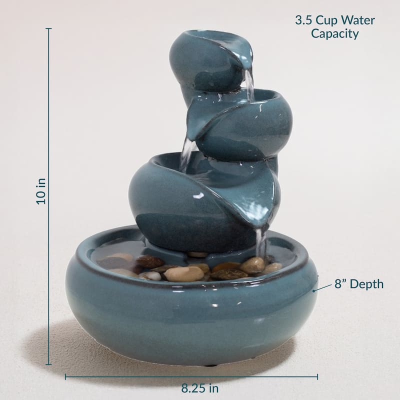 Sunnydaze Tiered Vessels Indoor Ceramic Tabletop Water Fountain - 10-Inch