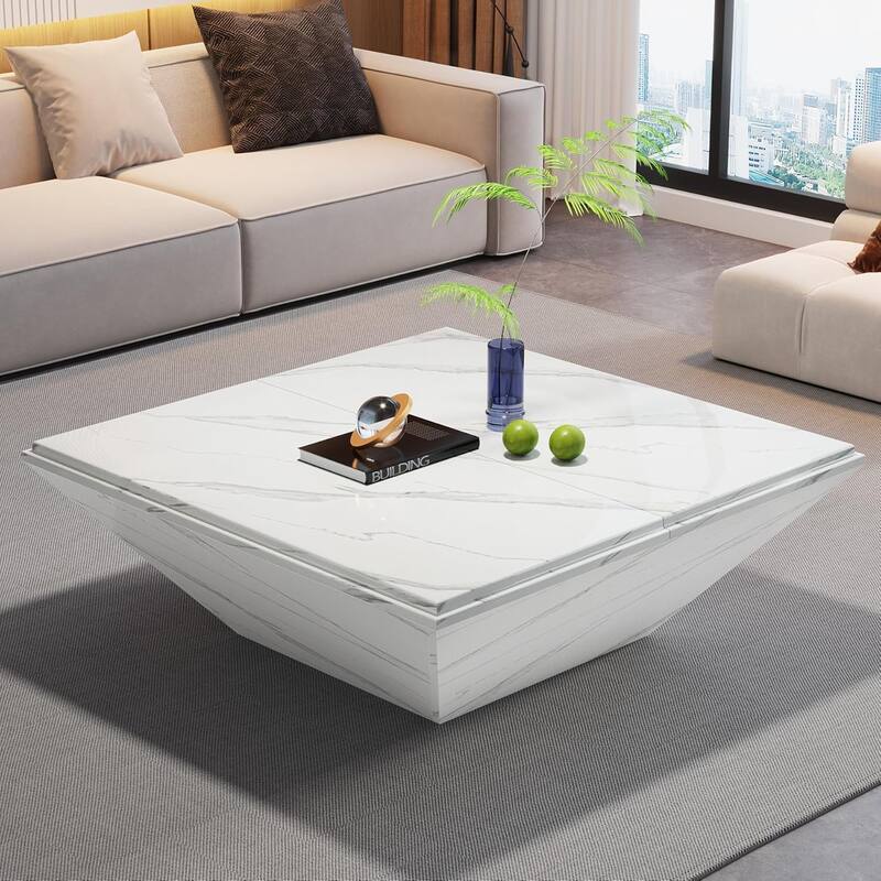 35.43 Inches Coffee Table, Square Coffee Table, White - 35.43" W x 35.43" D x 15.75" H - 35.43" W x 35.43" D x 15.75" H