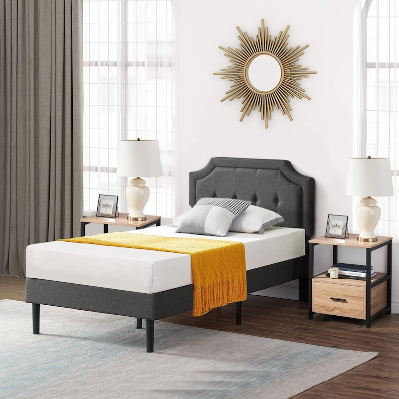 VECELO 3-Pieces Modern Upholstered Bed with Height Adjustable Headboard and Nightstands Sets