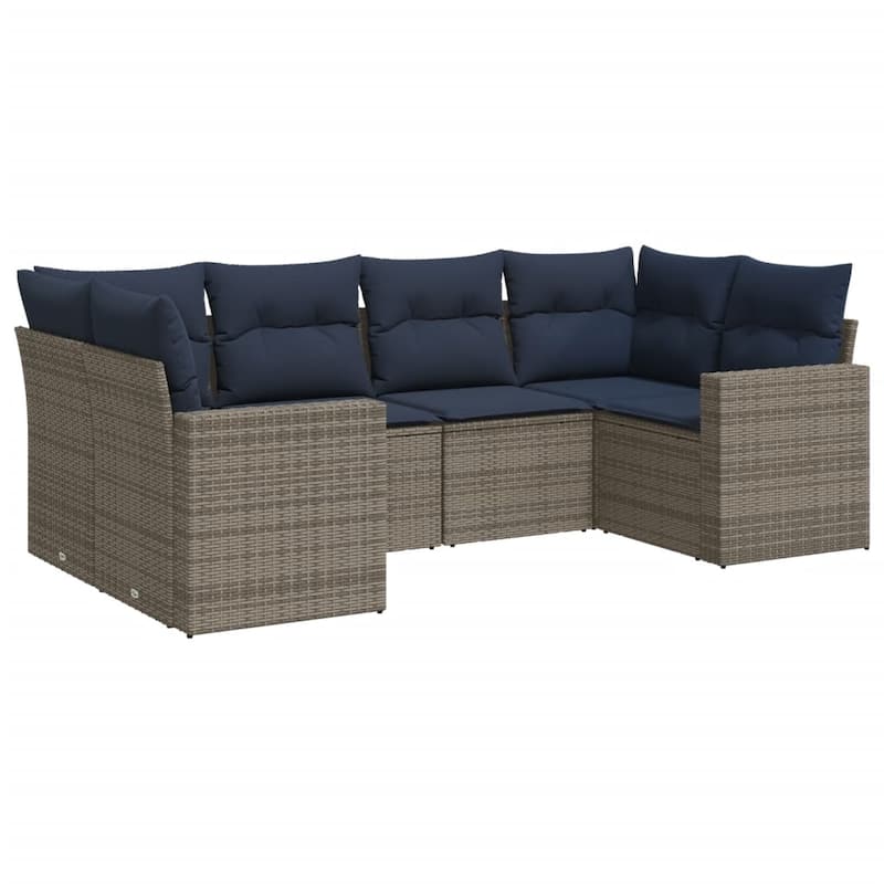vidaXL Patio Sofa Set with Cushions Outdoor Furniture 6 Piece Poly Rattan - 25.8" x 24.4" x 27.2"