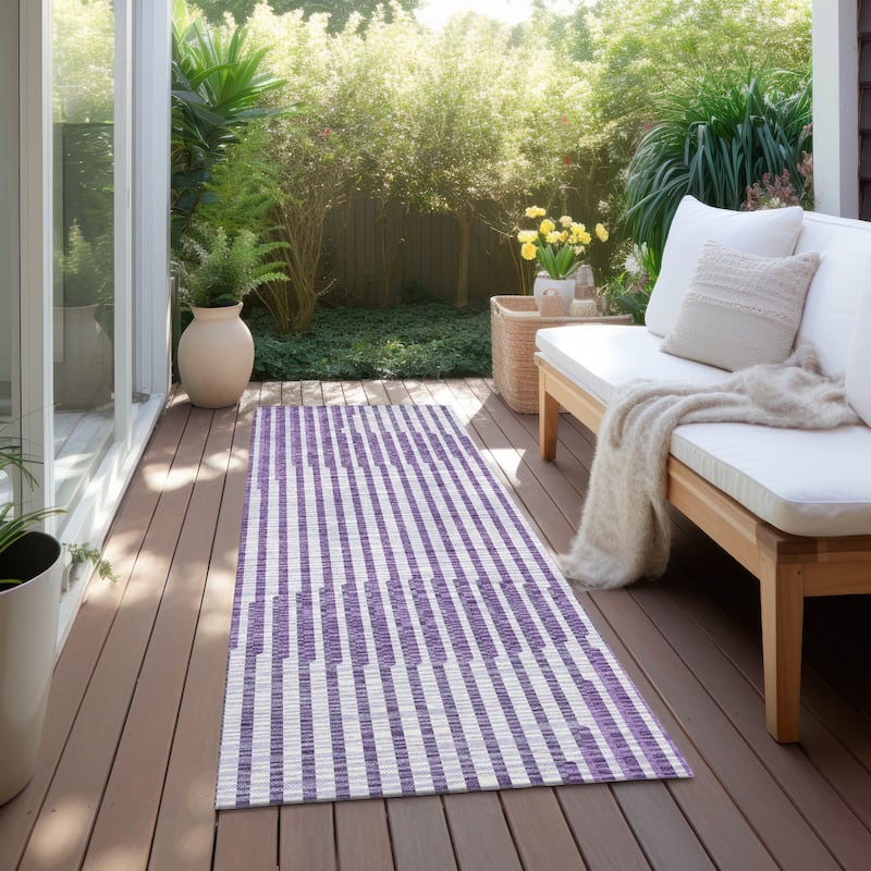 Machine Washable Indoor/ Outdoor Abstract Stripe Chantille Rug - Purple - 2'3" x 7'6"