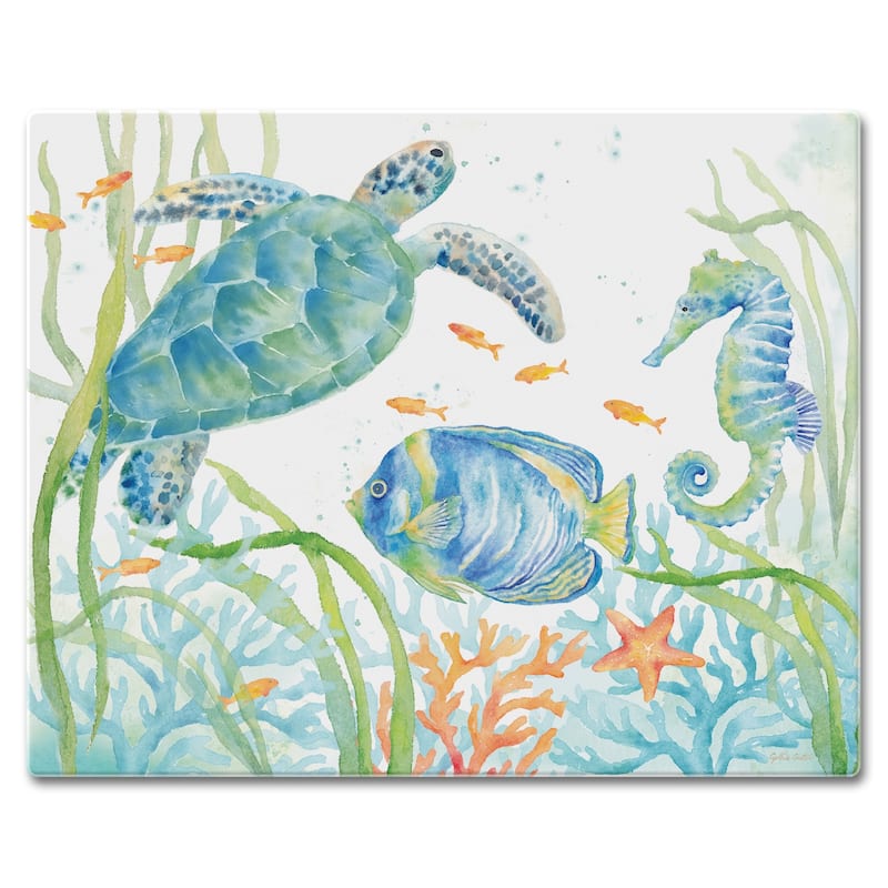 Counterart Glass Cutting Board Counter Saver 12"x15" , Sea Life Serenade - 12x15x.190
