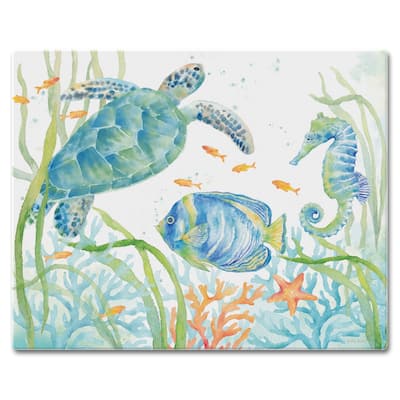 Counterart Glass Cutting Board Counter Saver 12"x15" , Sea Life Serenade - 12x15x.190