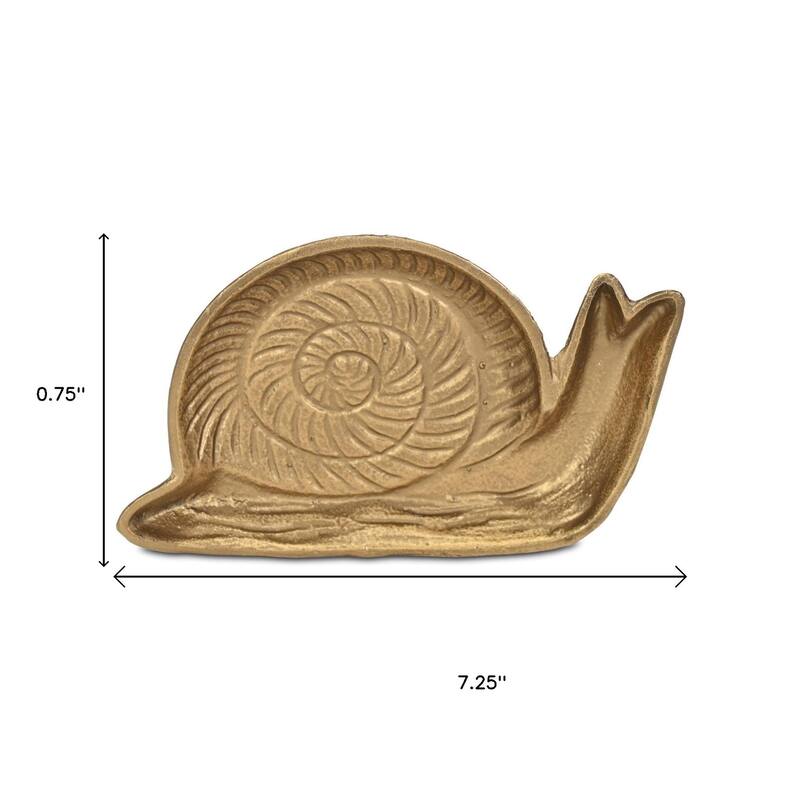 HomeRoots 7" Antiqued Gold Cast Iron Snail Trinket Tray - 7.25 in. x 0.75 in. x 4.50 in.