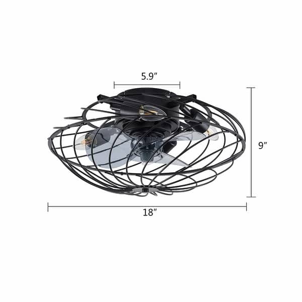 Retro Enclosed Ceiling Fan Metal Cage Chandelier Lamp 3 Speed Remote ...