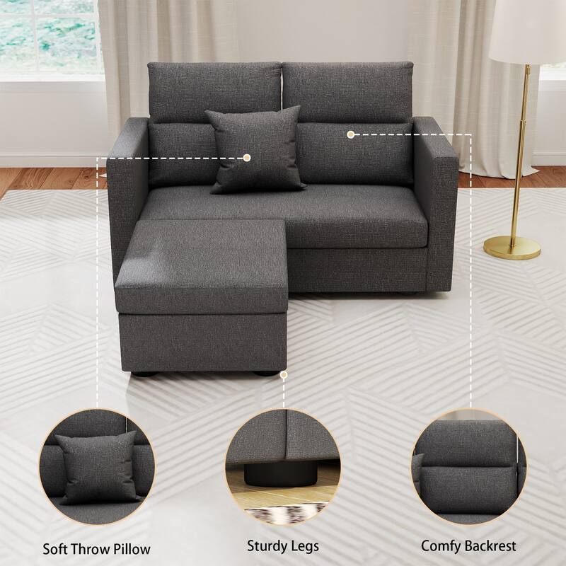 Linen Sectional Couches Modular Sofa with Ottoman for Living Room - Grey