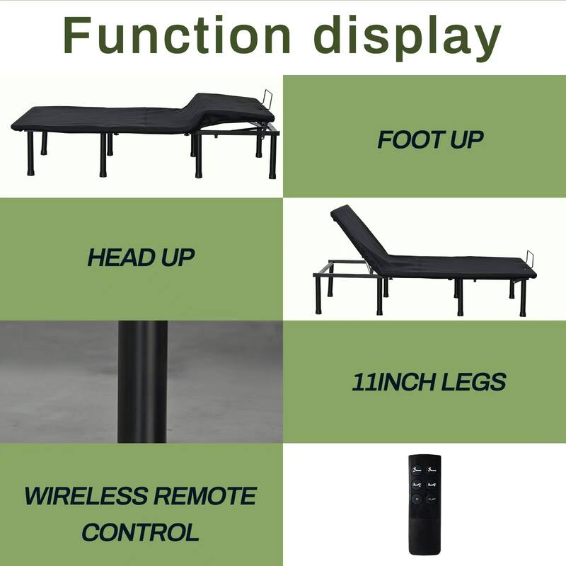 Motorized Adjustable Bed Base with Head and Foot Inclines, Full, Queen, Twin XL, Noise-Free, Quick Assembly