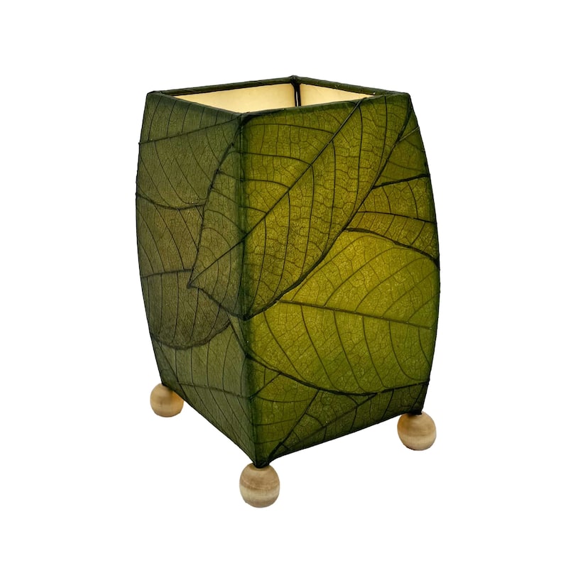 Handmade Mini Square Cocoa Leaf Table Lamp, Cocoa Leaves Shade, 6 x 6 x 9 in.