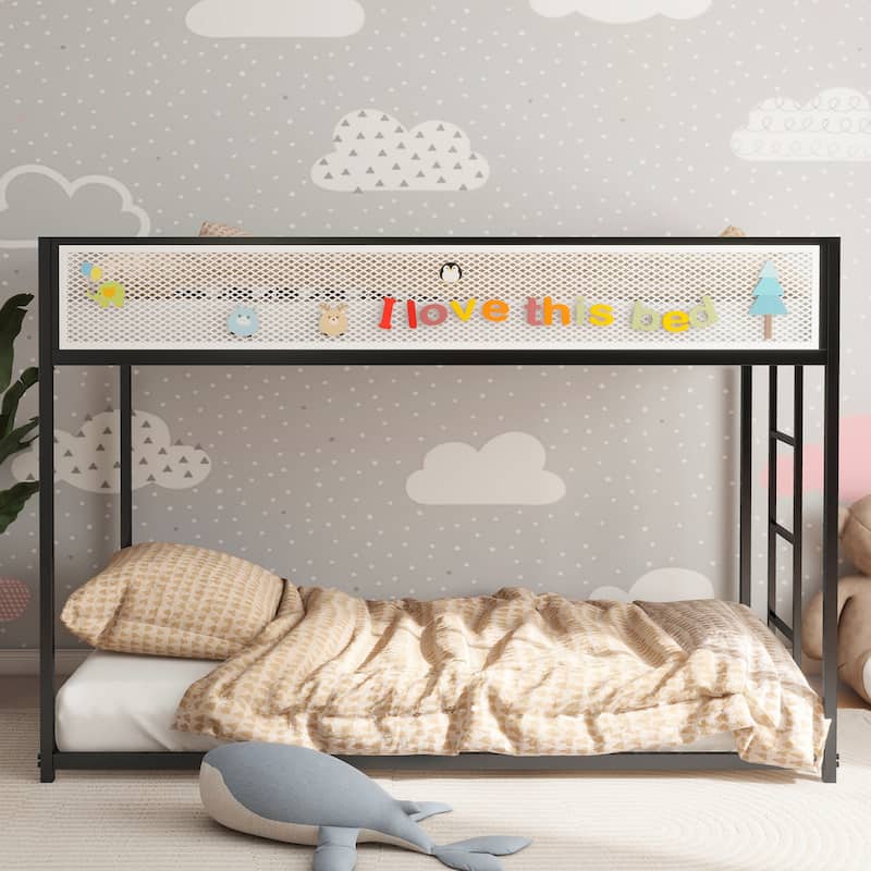 Adin Metal Twin Over Twin Bunk Bed with Mesh Guardrail by GDFStudio - Black - Twin