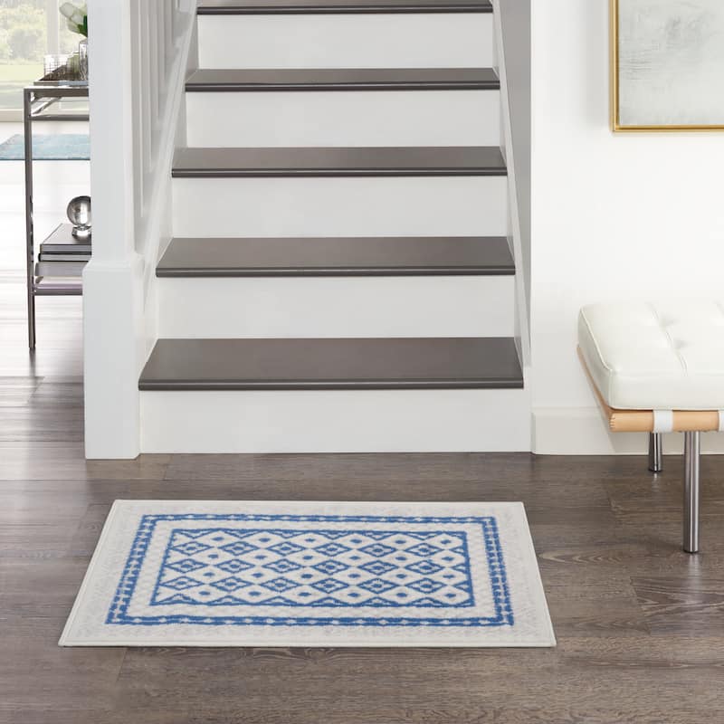 Nourison Whimsicle Geometric Moroccan Bordered Area Rug - 2' x 3' - Ivory Blue - Runner/Rectangle