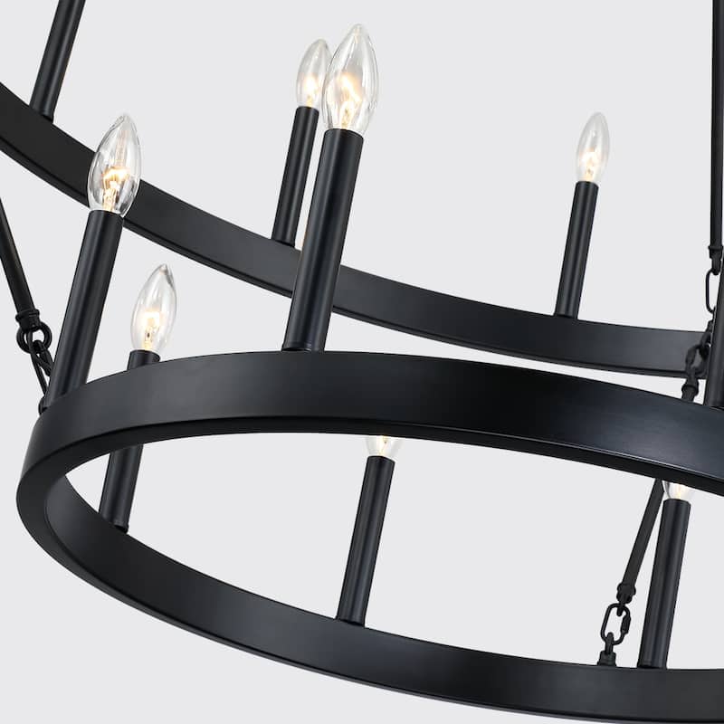 20-Light Black Candle Style Wagon Wheel Chandelier - 40"D x 148"H - 40 in. W