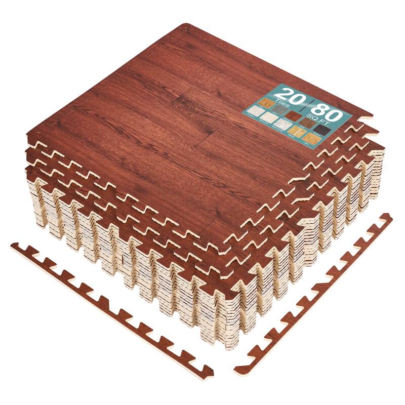 Sorbus 80 Sq. Ft. Wood Grain Floor Tiles Foam Mat EVA Interlocking Mats Tile 3/8-Inch Thick Flooring Wood Puzzle Exercise Mats - Mahogany