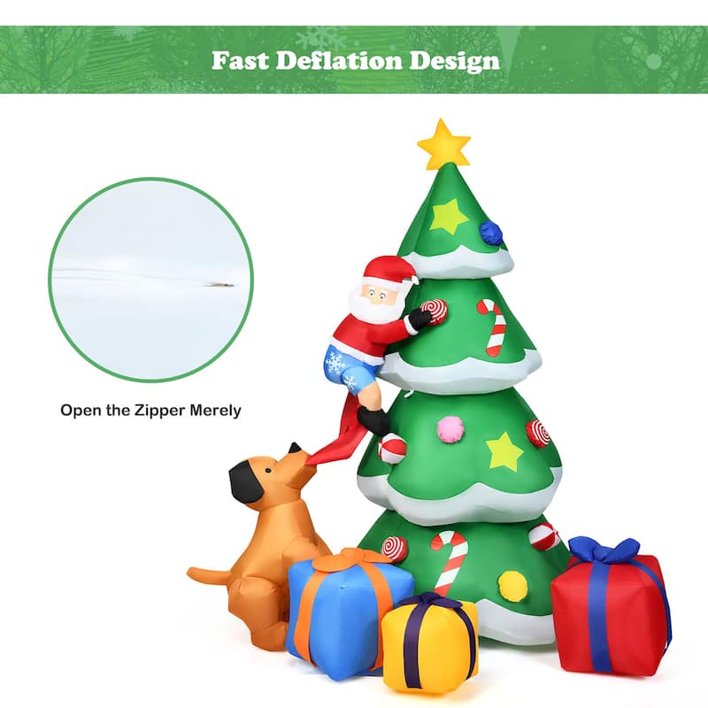 Costway 7 FT Inflatable Christmas Tree Santa Decor w/LED Lights - Green/Red/Yellow - 7 FT