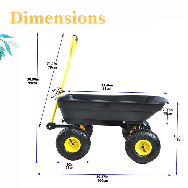 Dual Wheel Wheelbarrow, Garden Cart, Utility Cart, Pneumatic Tires - 57.87"Lx28.35"Wx26.00"H