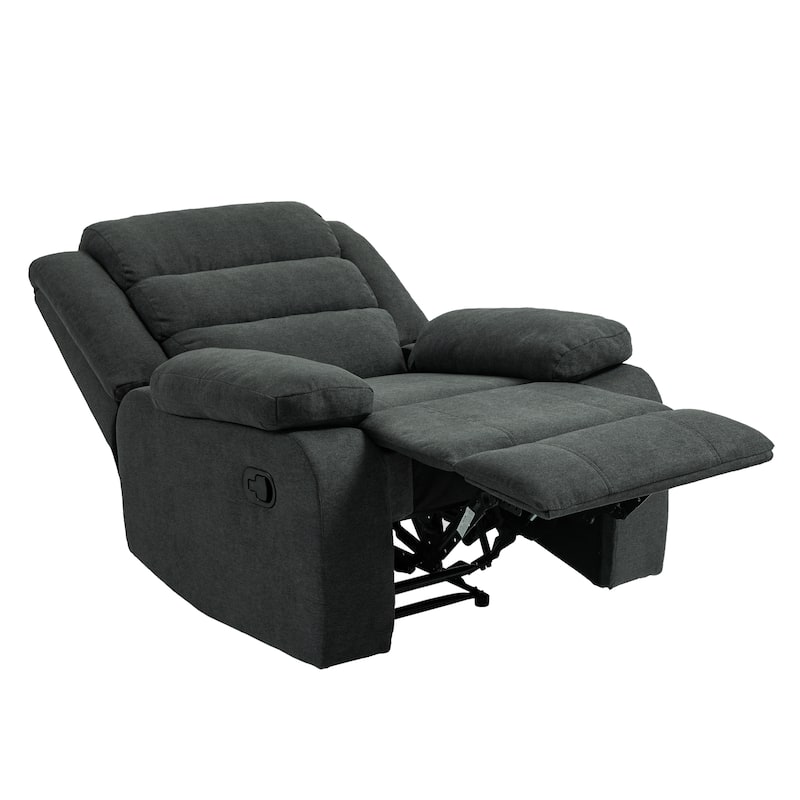 Overstuffed Cotton Corduroy Manual Pushback Recliner with Wide Armrest