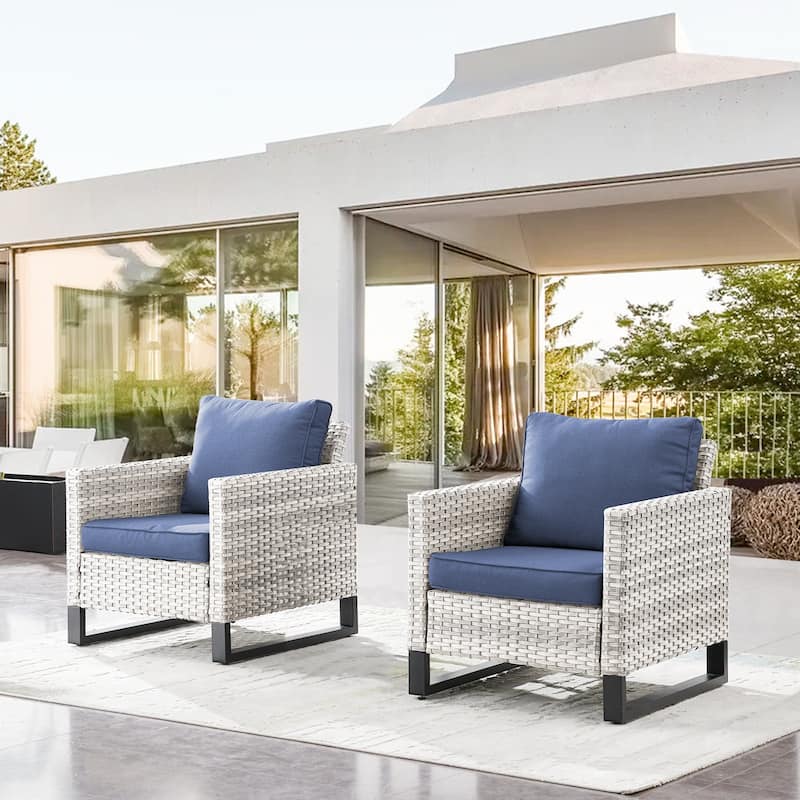 Gymojoy Outdoor PE Rattan Wicker Chairs - Light Grey - Blue