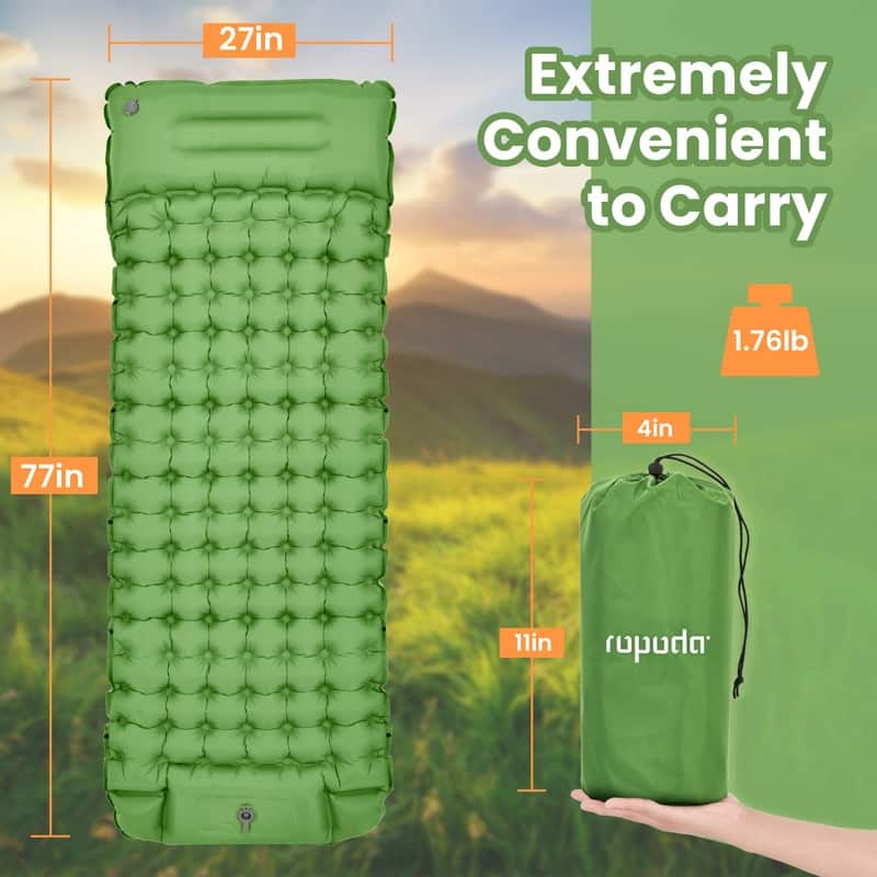 Camping Inflatable Sleeping Pad With Pillow Foot Pump & Carry Bag