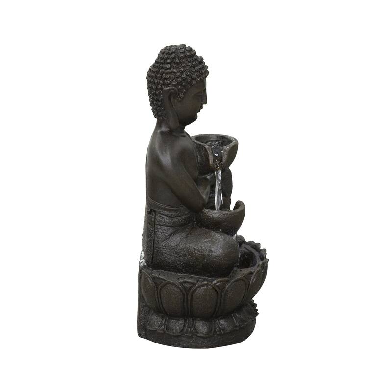 13.75" LED Lighted Sitting Buddha Fountain Tabletop Decoration