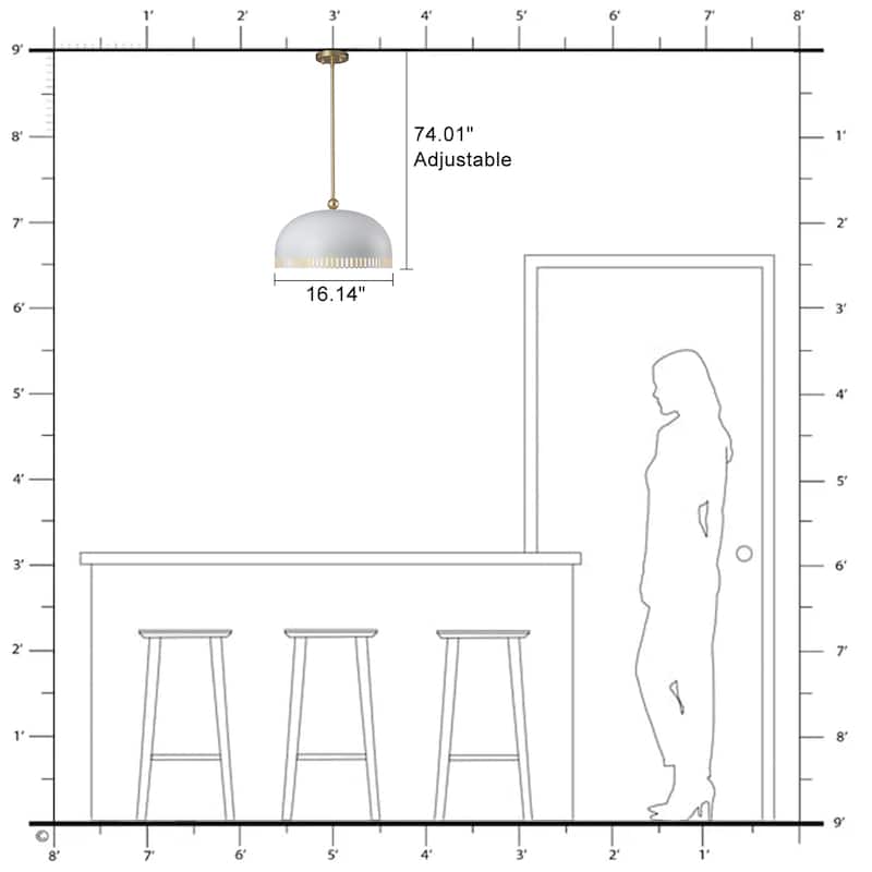 Modern 2-in-1 Dome Pendant or Flush Mount Light Openwork Iron Shade