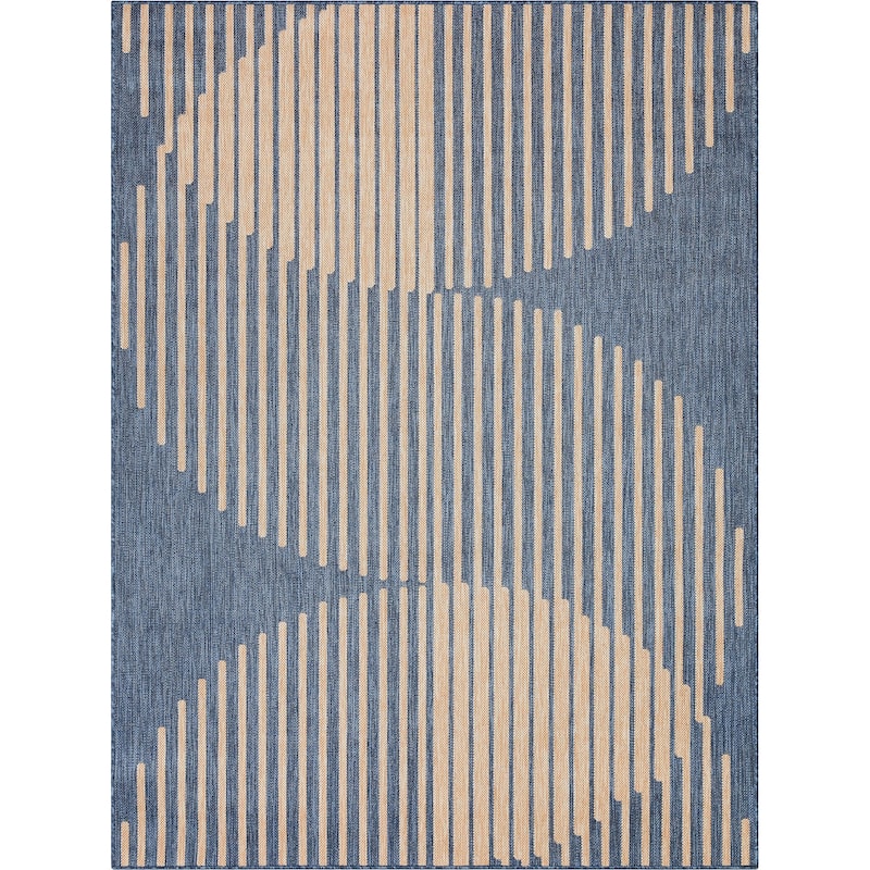 Well Woven Medusa Alder Indoor Outdoor Striped Modern Area Rug - 5'3" x 7'3" - Blue