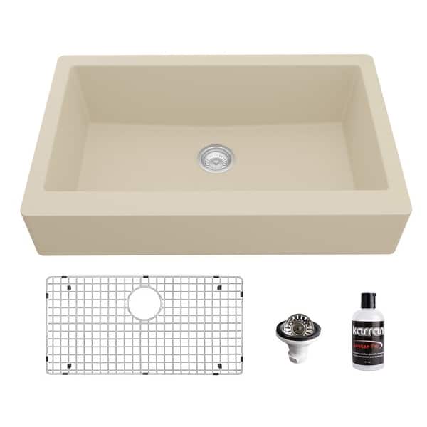 slide 2 of 68, Karran Retrofit Farmhouse Quartz Single Bowl Kitchen Sink Kit Bisque