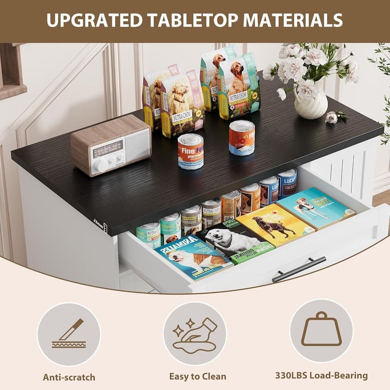 Heavy-Duty Dog Crate Furniture with Storage & Feeding Bowls