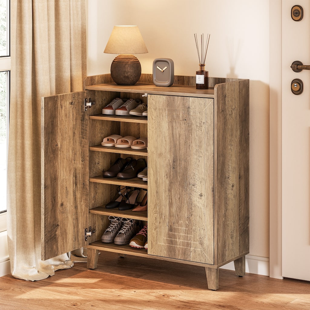 5-Tier Wooden Shoe Cabinet with Doors