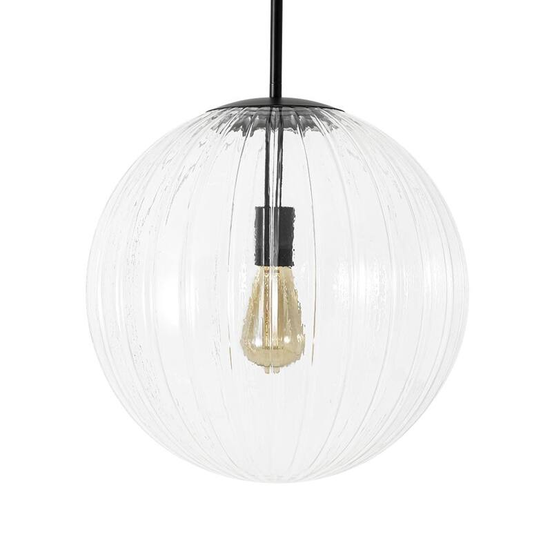 Modern Chic 1-Light Dimmable Striped Glass Sphere Pendant - 15.0 in