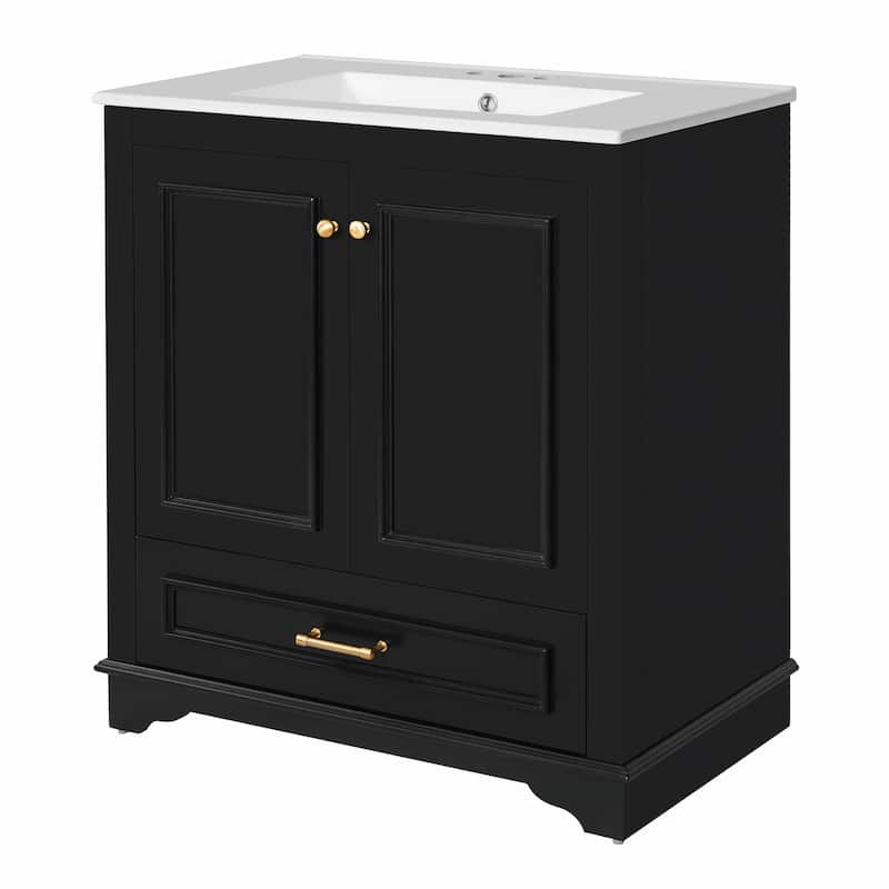 30" Luxurious Bathroom Vanity with Ceramic Sink - Bathroom Cabinet with 2 Large Soft Closing Doors