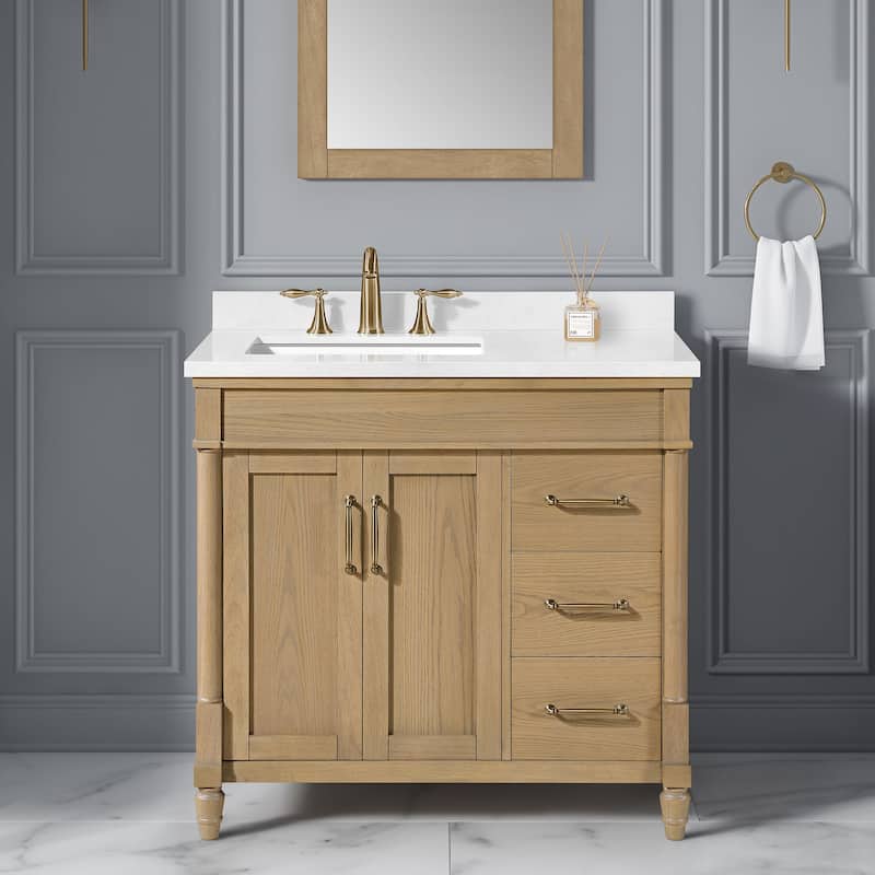 Salisbury Bathroom Vanity with White Engineered Marble Top - 36" - Natural Birch