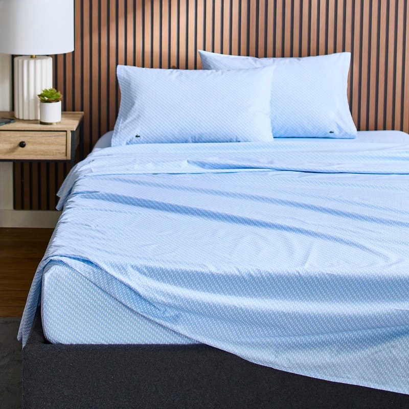 Lacoste Mini Geo Logo Percale Cotton 4-Piece Sheet Set Overstock